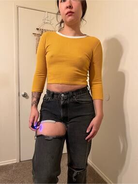 Mustard Yellow Ribbed Cropped Long-Sleeve Top